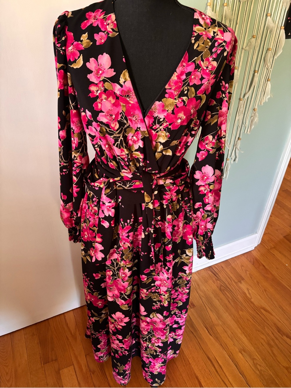 The Limited Floral Wrap Maxi Dress with Pink Blossom Print Large